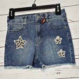 YMI Girls Blue Jean Shorts with Leopard Star Accents